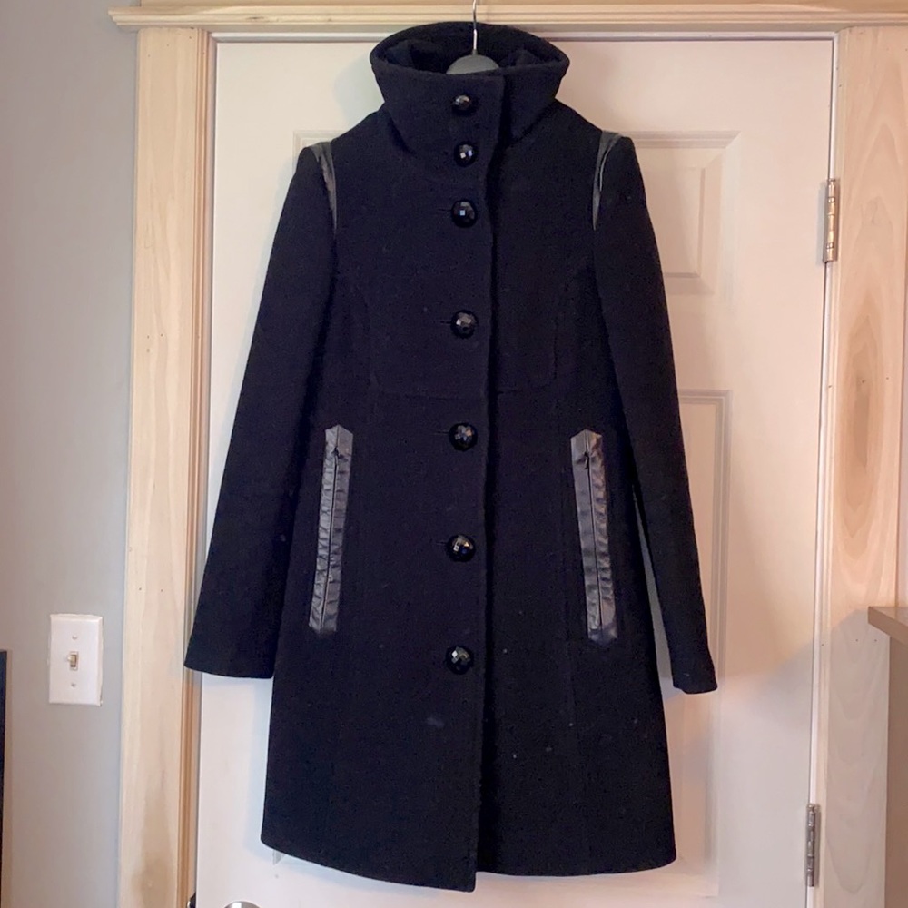 Mackage leather trim button down wool pea coat